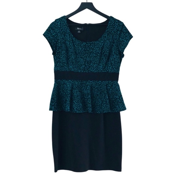 IZ Buyer Knit Fit & Flare Peplum Leopard Emerald Green Midi Dress - Picture 1 of 9